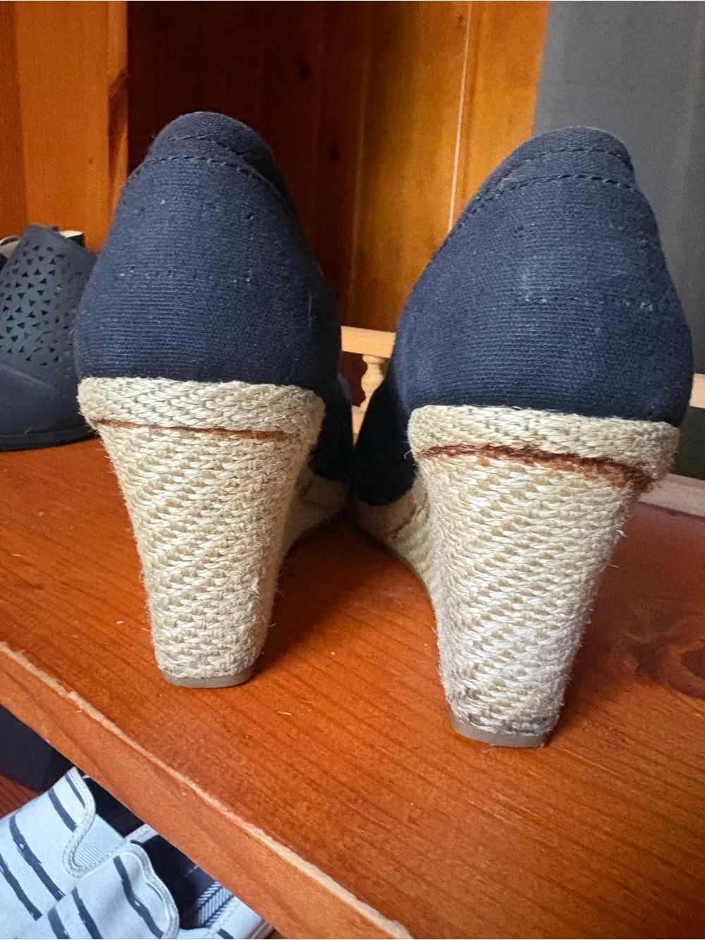 TOMS Black Canvas Espadrille Wedge